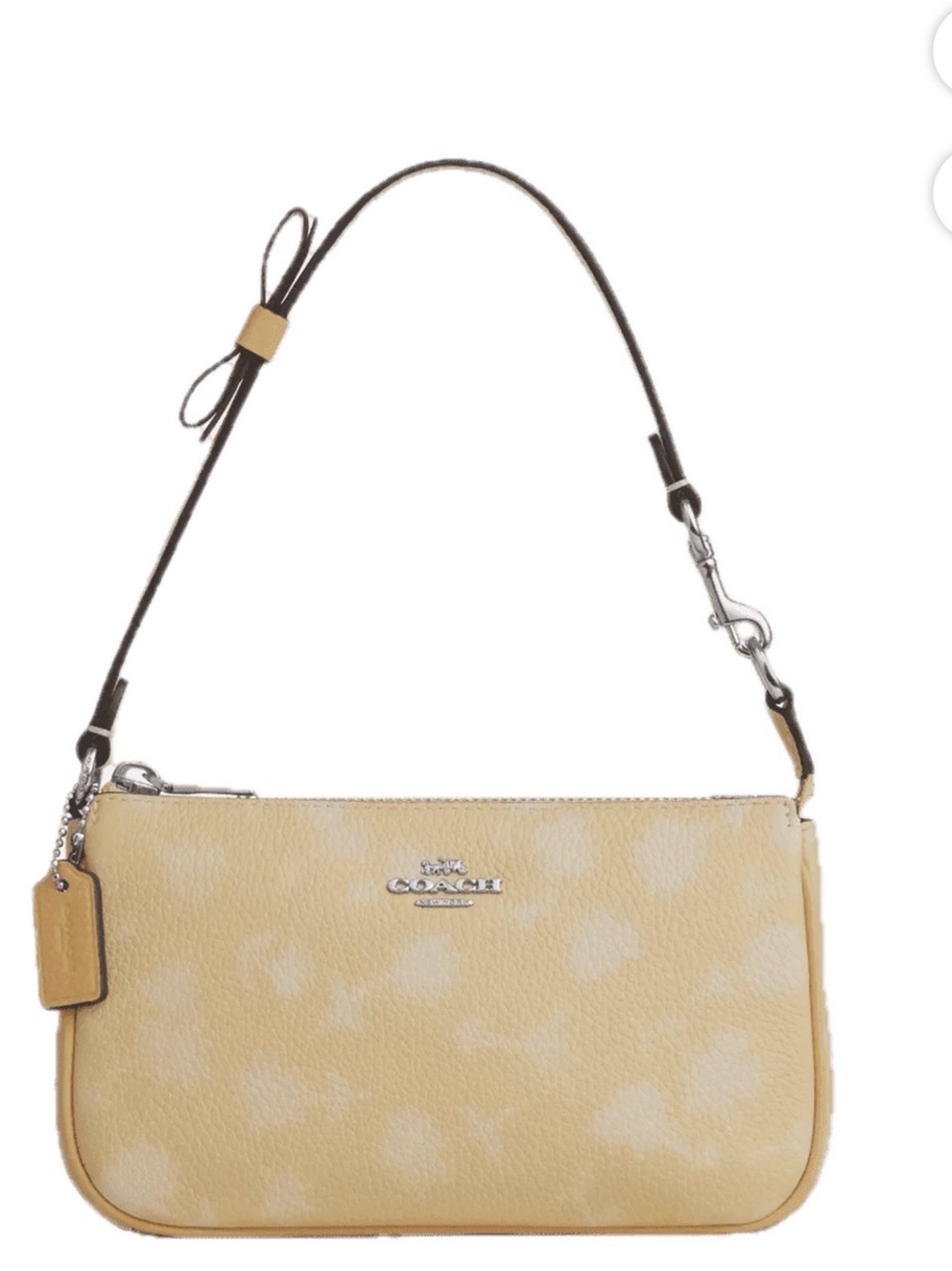💛Coach NWT Washed Yellow Nolita 19 with Floral Print/Bow Strap/ Silver Hardware